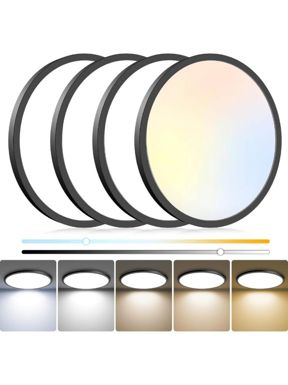4-Pack Dimmable LED Ceiling Lights, 12" Adjustable 3000K-6500K, Modern Flush